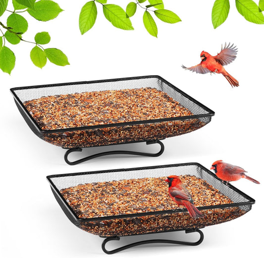 MIXXIDEA Ground Bird Feeder Tray 11x11 Inches, Metal Platform Mesh Seed Tray for Bird Feeders, Great Attracting Garden Yard Decoration for Wild Birds Squirrels Dove,2 Pack