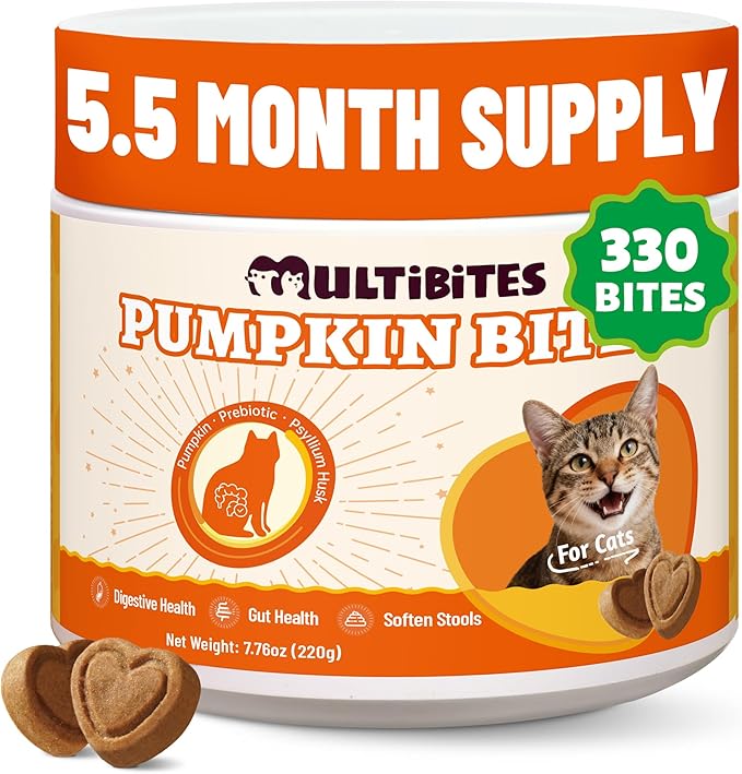 330 Bites Pumpkin Cat Treats, Natural Cat Treats Healthy with Pumpkin Powder for Cats, Psyllium Husk, Digestive Support Kitten Snacks for Stool Firm & Gut Health