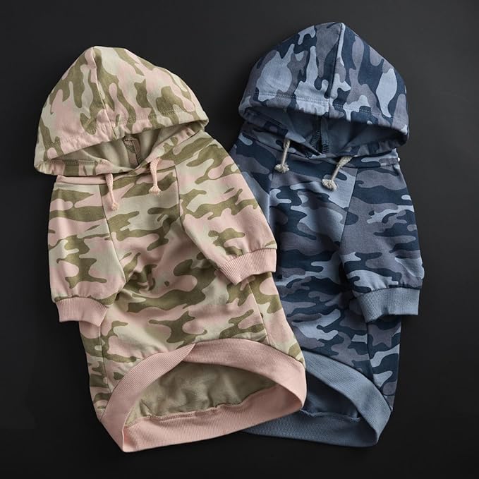 Pet Passion Rocky – The Original Lightweight Hooded Tee 100% Organic Cotton Dog Hoodie Pet Coat Sweater for All Sized Dogs, Navy Camo, XX-Small (4-7 lbs)