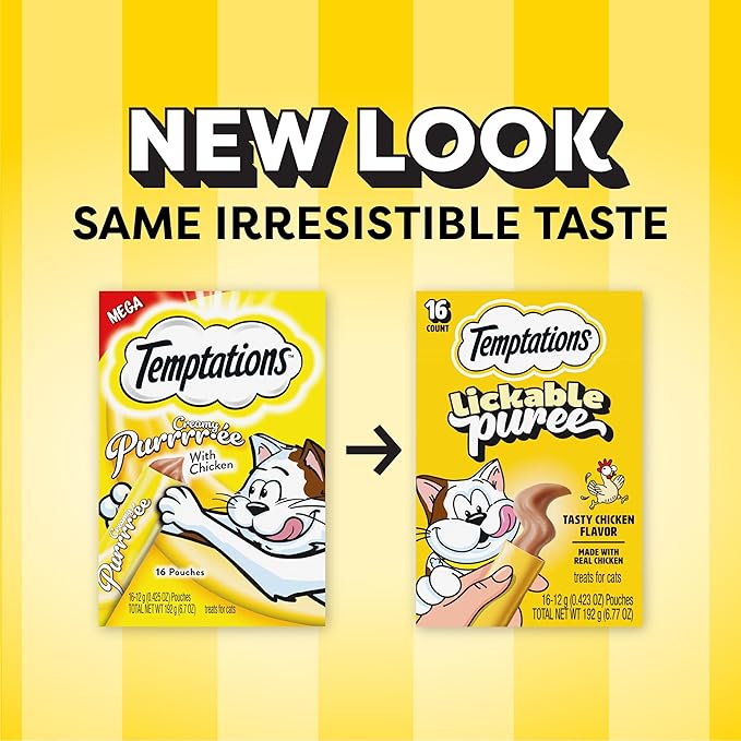Temptations Creamy Puree Squeezable Lickable Cat Treats, Wet Cat Treats with Chicken, 0.42 oz. Tubes, 16 Count
