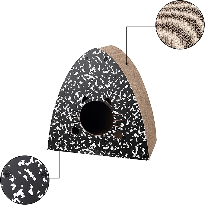 CSR1006B Koko 19" Modern Cardboard Triangle Cat Cave Scratcher with Catnip, 2-in-1 Corrugated Cat House Hideaway & Scratching Board for Cats, Durable Furniture Protector, Space-Saving