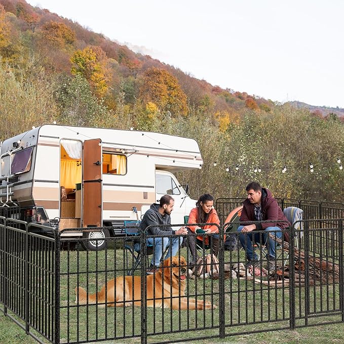 Kfvigoho Heavy Duty Dog Playpen: 24 Steel Panels 40" Height, Square Steel Pipe with Reinforced Crossbars, 54FT 227 Sq.ft Portable Fence for Yard RV Camping, Snowy Black