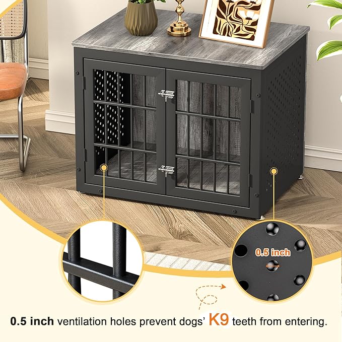 rehomerance 32" Heavy Duty Dog Crate Furniture for Small and Medium Dogs, Metal Kennel for High Anxiety Dogs, Chew Proof Pet Cage Indoor, Decorative Dog Kennel End Table
