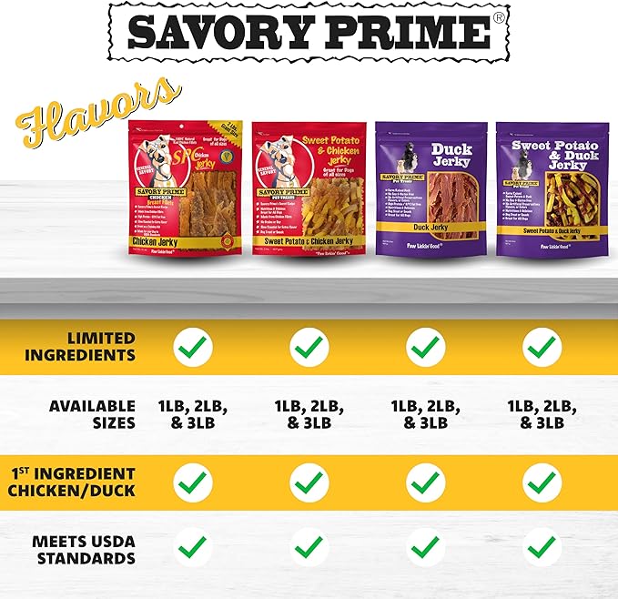 Savory Prime Sweet Potato & Duck Jerky Wrap Dog Treats, Made with 100% Real Duck Breast, Farm Raised, Rawhide Free, Healthy, Easily Digestible, Limited Ingredient, 3 Pounds (Pack of 1)