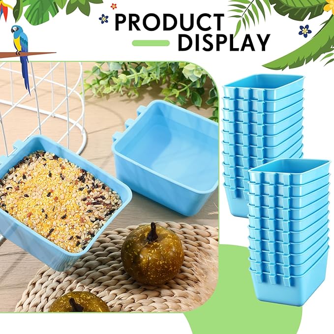 Maxdot 50 Pcs Cage Cups Chicken Feeder Cups 16 oz Hanging Bird Food Water Bowl Bunny Cage Feeding Dish for Pet Parrot Rooster Parakeet Gamefowl Poultry Pigeon (Sky Blue)