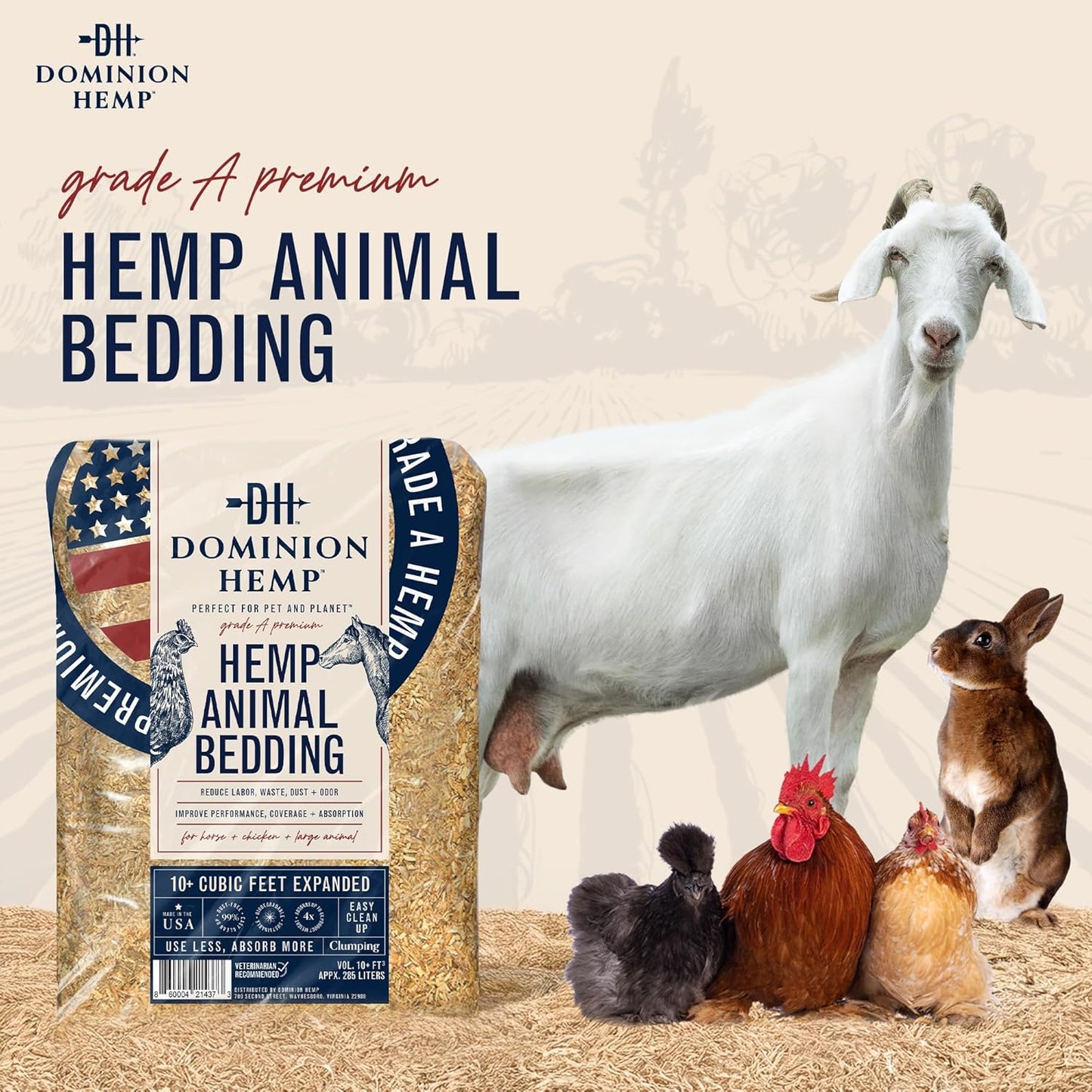 Premium Hemp Bedding for Chicken Coops in Bulk 285 Liters - USA-Grown & Processed - Ideal Nesting Material for Newly Hatched Chicks - Brooder Cover - Suitable for Pet Bedding, 1-Pack