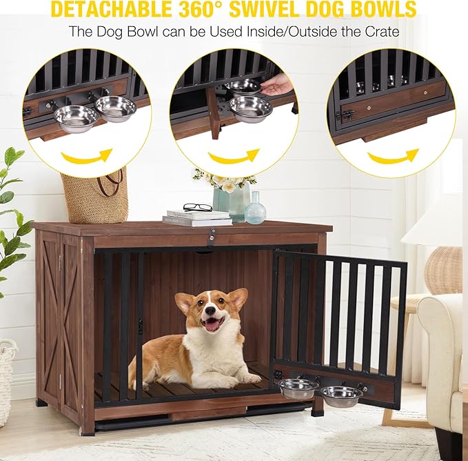 Aivituvin Dog Crate Furniture Dog Kennel Indoor for Small & Medium Dogs Portable Heavy Duty Dog CrateEnd Table, Dog House with Large Opening Roof