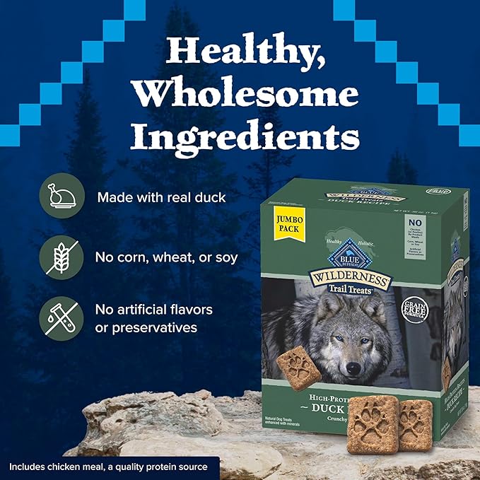 Blue Buffalo Wilderness Trail Treats High Protein Grain Free Dog Biscuits Crunchy Dog Treats, Duck Recipe, 36-oz Box, (Pack of 3)