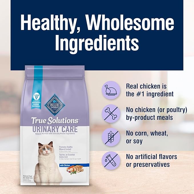 Blue Buffalo True Solutions Urinary Care Natural Nutrition with Clinically Proven Ingredients, Adult Cat Dry Food, with Chicken, 3.5 lb. Bag