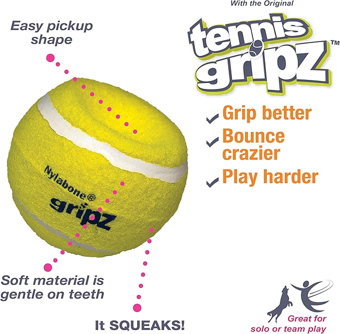 Nylabone Power Play Tennis Gripz Fetch Toy, Squeaky Tennis Ball Chew Toy for Dogs, Small (3 Count) (Pack of 2)