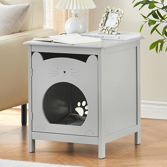 IDEALHOUSE Cat Litter Box Enclosure - Cat House & Side Table | Hooded Hidden Pet Box | Cats Furniture Cabinet | Pet Crate | Cat House Night Stand for a Cozy Home, Pet Cabinet Side Table for Cats