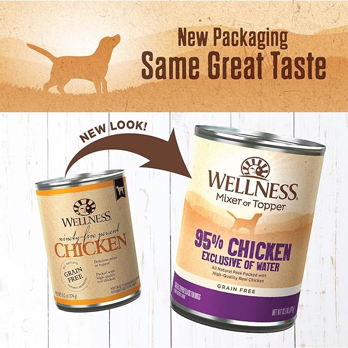 Wellness 95% Chicken Adult Canned Wet Dog Food, Grain Free, Natural, 13.2 oz, Pack of 12 Cans