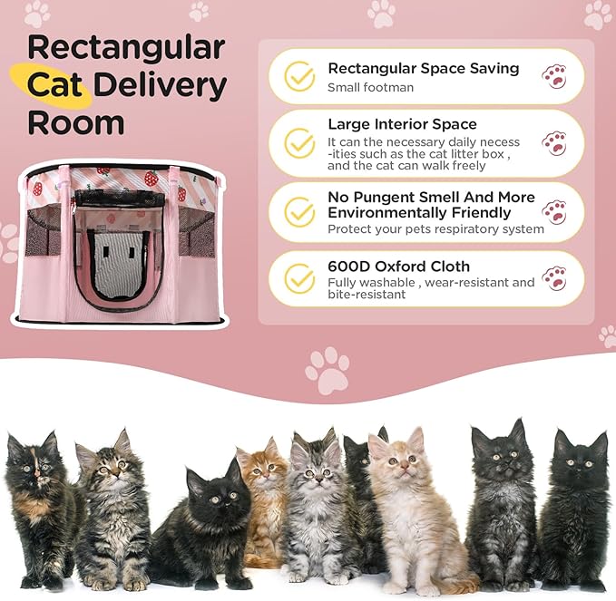 Foldable Pet Playpen, Portable Dog Cat Kennel Cage, Indoor/Outdoor Pop up Pet Tent Fence, Rectangle Delivery Room Pets Tent for Puppy Dog Kitten Cat