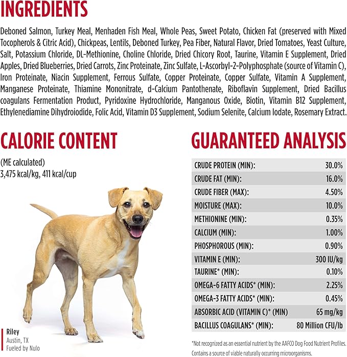 Nulo FreeStyle Adult Dry Dog Food - Salmon & Peas, Premium Grain Free Dog Food with Probiotics for Healthy Gut, Skin and Coat, Natural, High Protein Kibble for Small, Medium and Large Breeds, 6lb Bag