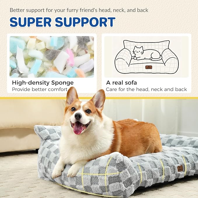 ABCPET Cat Bed Cat Couch for Puppy and Kitten, Fluffy Pet Sofas Medium Dog Sofa Bed, Supportive Cats Sofa for Indoor Cats, Washable Cover & Non-Slip, 32 inch, Grey
