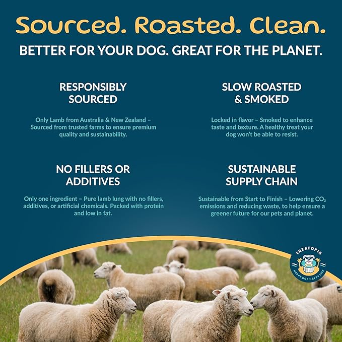 TREATOPIA Lamb Lung Filet Dog Training Treats for All Breeds & Sizes, Bulk 2 LB Bag, All-Natural, Lean, Single Ingredient, High Protein, USA Made, Nutritious, No Additives, No Fillers, Grain-Free