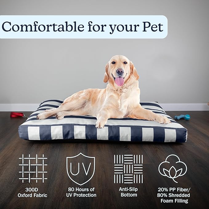 Dog Bed - Indoor/Outdoor Pet Bed with Removable Washable Cover and Non-Slip Bottom - 44in Large Pet Mat for Dogs up to 90lbs - Water-Resistant Dog Mat by PETMAKER (Navy)