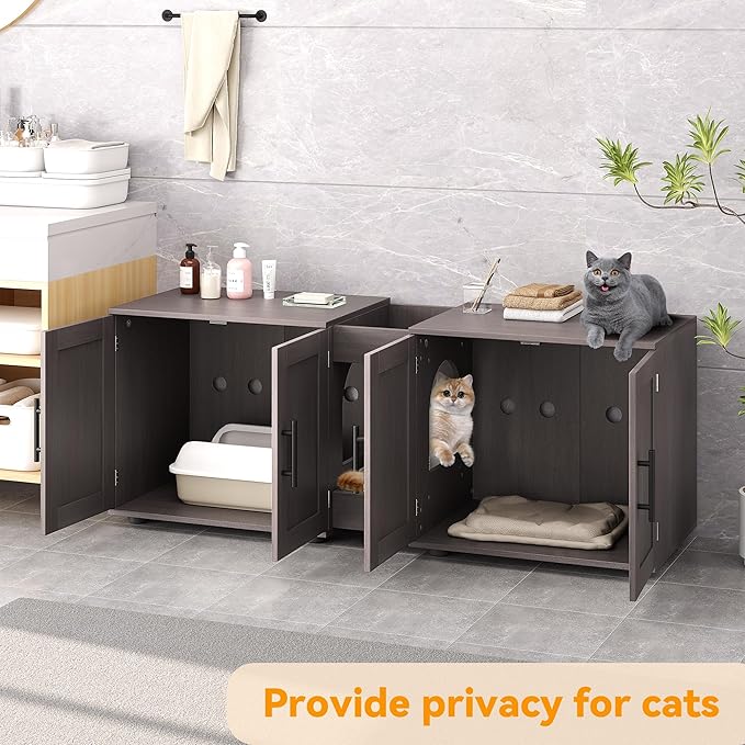 Cat Litter Box Enclosure for 2 Cats,55" Large Hidden Litter Box Furniture with Barn Door & Double Rooms,Modern Indoor Pet House TV Stand Side Table,Cats Washroom,for Bedroom Living Room,Walnut