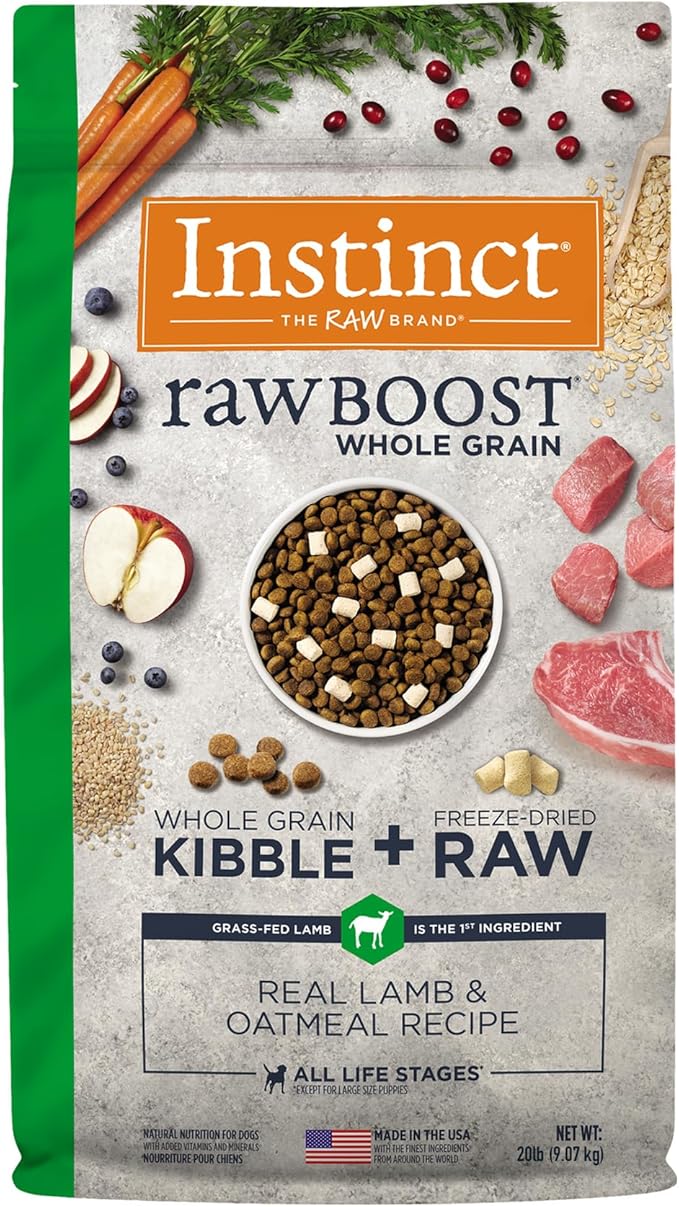Instinct RawBoost, Natural Dry Dog Food with Freeze-Dried Pieces, Whole Grain Recipe - Real Lamb & Oatmeal, 20 lb. Bag