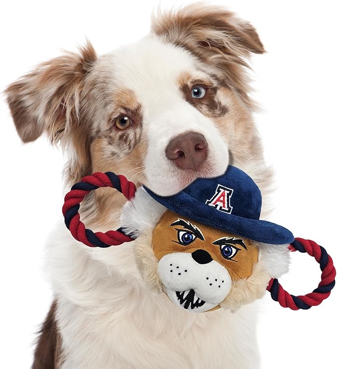 Pets First NCAA University of Arizona Wildcats Nylon Mascot Dog Toy with Tough Dog Ropes & Inner Squeaker in Bright Team Colors