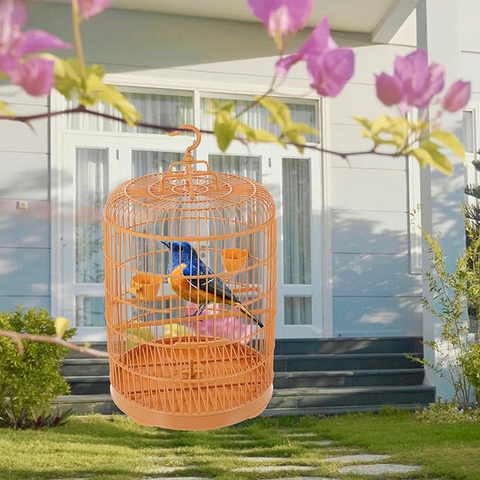 Plastic Hanging Bird Cage for Small Animals, Round Dome Pet Bird Cage with Decorative Design, Suitable for Budgies, Cockatiels, and Lovebirds, 30cm Diameter