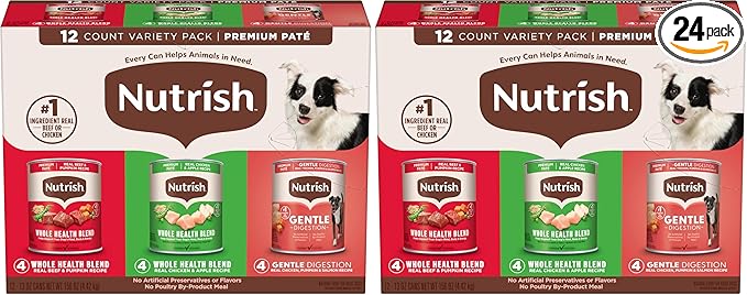 Nutrish Gentle Digestion and Whole Health Blend Premium Paté Variety Pack Wet Dog Food,13 oz. Can,Packaging May Vary (Rachael Ray),(Pack of 24)