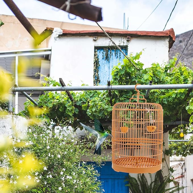 Beaupretty Plastic Hanging Bird Cage for Small Pets, Round Dome 30cm Vintage Decorative Birdcage Suitable for Parrots and Cockatiels, Outdoor Use