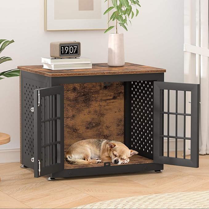 rehomerance 26" Heavy Duty Dog Crate Furniture for Small Dogs, Metal Kennel for High Anxiety Dogs, Chew Proof Pet Cage Indoor, Decorative Dog Kennel End Table