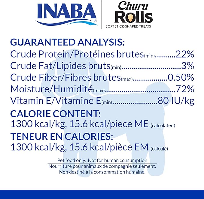 INABA Churu Rolls for Dogs, Soft & Chewy Baked Chicken Wrapped Filled Dog Treats, 0.42 Ounces Each Tube, 48 Tubes Total, Chicken Recipe