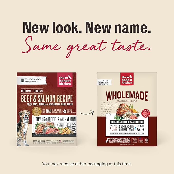 The Honest Kitchen Human Grade Wholemade™ Dehydrated Dog Food, Whole Grain Beef & Salmon, 10 lb (makes 40lbs)