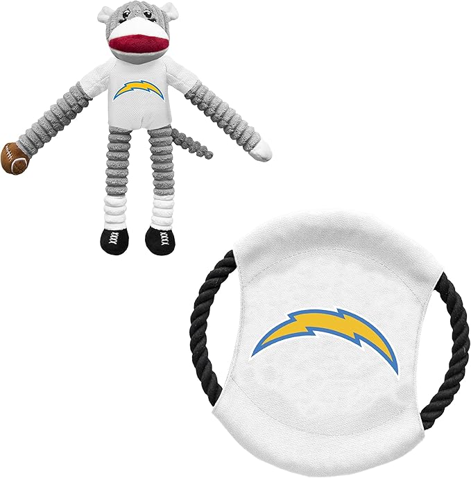 Littlearth NFL Unisex NFL Sock Monkey and Flying Disc Pet Toy Combo Set