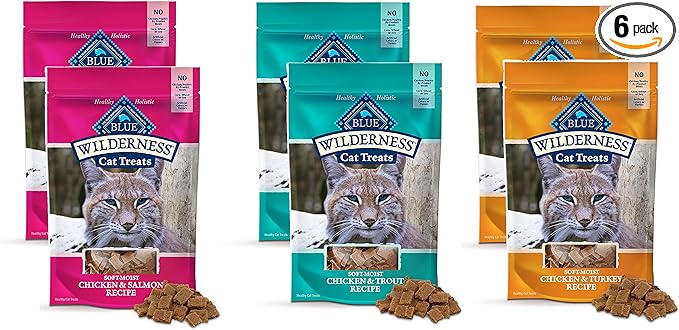 Buffalo Wilderness Soft Moist, Grain Free, Cat Treats, Variety Pack - 3 Flavors 2 Pack (Chicken & Trout, Chicken & Salmon, Chicken & Turkey) - 2 Oz
