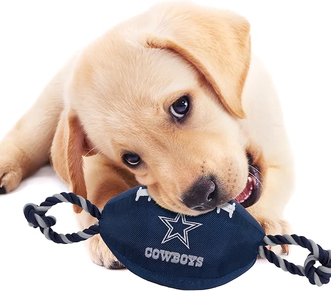 Pets First NFL Dallas Cowboys Football Dog Toy, Tough Quality Nylon Materials, Strong Pull Ropes, Inner Squeaker, NFL Team Color