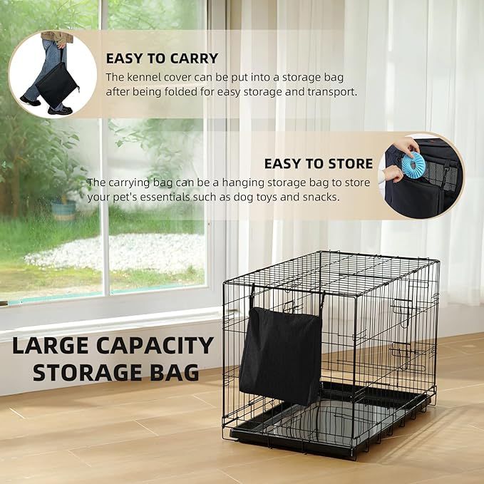 Dog Crate Cover for Anxiety,Water-Resistant,Windproof & Sun Resistant 600D Oxford Kennel Cover with Storage Bag,Calming Indoor Outdoor Pet Crate Cover for 48 Inch Wire Crates,Machine Washable,Black