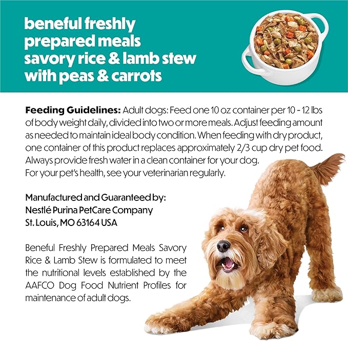 Purina Beneful Dog Food Fresh, High Protein Wet Dog Food, Dog Food Gravy, Lamb Stew with Vegetables - (Pack of 8) 10 oz. Tubs