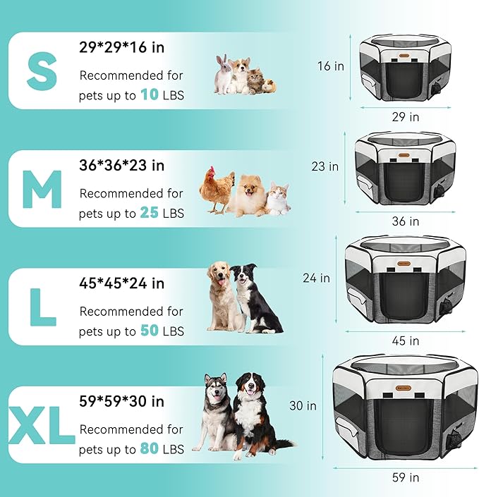 Seiyierr Dog Playpen, Portable Pet Play Pen Foldable Carrying Case, Puppy Pens Outsid for Small Cat Indoor/Outdoor, Removable Mesh Shade Cover