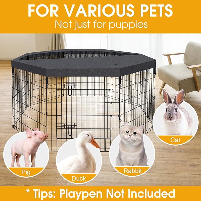 Dog Playpen Regular Octagon Metal Exercise Pet Playpen 8 Panels 24 Inch Mesh Top Cover for Small Medium Pets Indoor Outdoor(Only Cover,Playpen Not Included)(Black Top Cover)