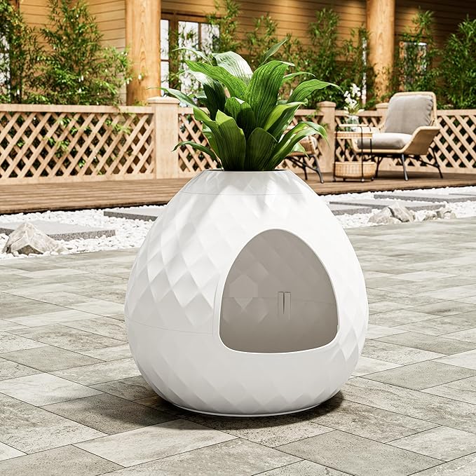Egg-Shaped Hidden Plant Litter Box, Cat Litter Box Enclosure with Replaceable Plant Tray Top, Waterproof Cat Litter Cabinet Furniture, Odor Concealed Cat Box for Living Room Bedroom Corner