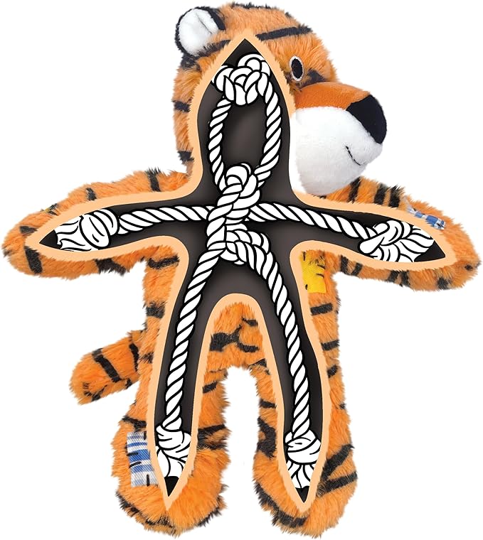 KONG Wild Knots Dog Toys – 2 Pack – Durable Plush Dog Toy with Internal Knotted Rope & Squeaker (Tiger/Giraffe, Medium/Large)