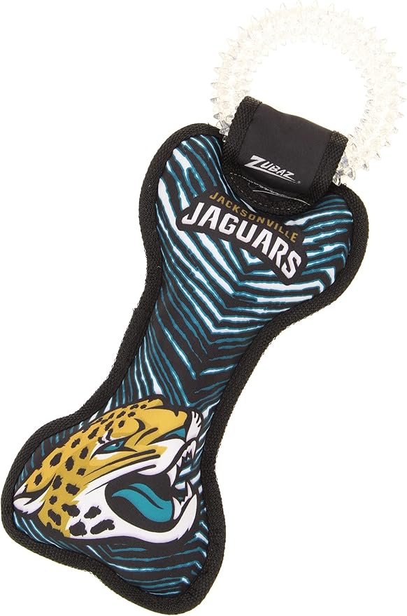 Zubaz NFL Team Logos and Colors Ring Tug Toy with Squeaker for Dogs, Jacksonville Jaguars