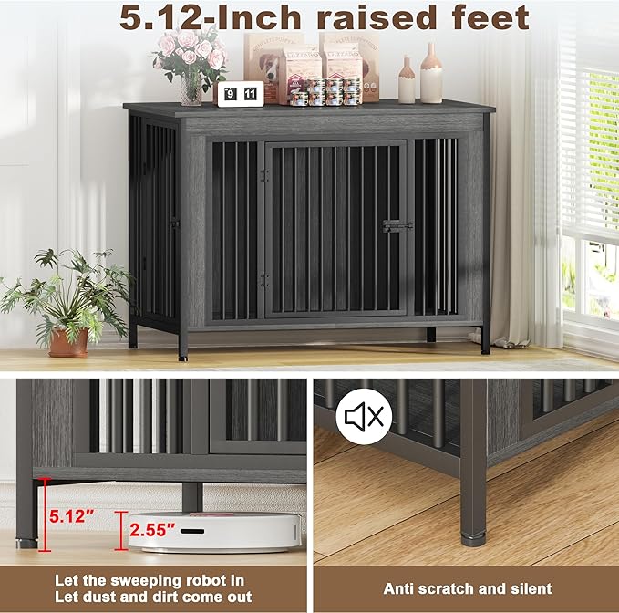 EasyCom Dog Crate Furniture for 1 or 2 Dogs, Heavy Duty Single/Double Dog Crates for Small/Medium/Large Dogs, Dog Kennel Furniture Indoor as TV Stand, Extra Large Size 47.24" L(65-92 Pounds), DGY