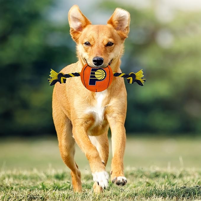 Pets First NBA Indiana Pacers Basketball Toy. - Tough Nylon Pet Toy with Tug Ropes & Inner Squeaker, One Size, PAC-3105
