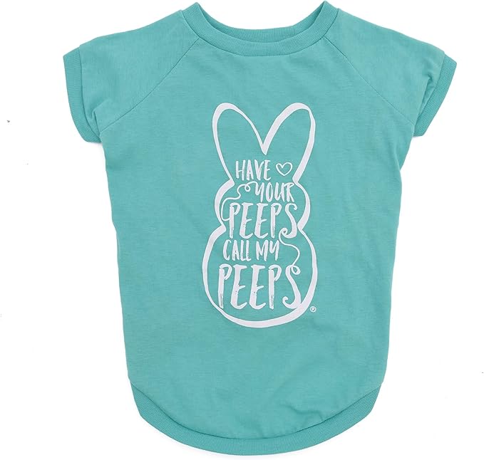 Peeps for Pets Call My Dog T Shirt - Teal Blue Dog T Shirt for Dogs Soft and Comfortable Machine Washable Dog Shirt - Officially Licensed Pet Dog Clothing,FF16041