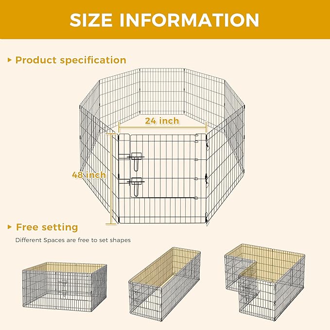 PAWZ Road Dog Playpen Foldable Metal Dog Fence with Door, Outdoor for Yard and Indoor Use Portable Design for RV and Camping- 8 Panels (24" Wide Each), 48 inch Height for Small Dogs Puppy Large Dogs
