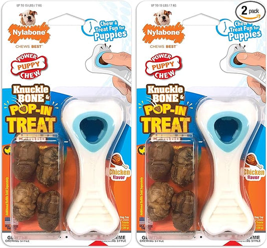 Nylabone Knuckle Bone Pop-in Treat Toy Puppy Chew Toy for Puppies, Interactive Treat Dispensing Enrichment Toys for Puppies, Long Lasting Chicken Flavor, X-Small Dogs - Up to 15 lbs (Pack of 2)