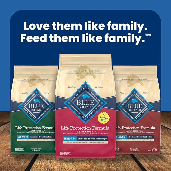 Blue Buffalo Life Protection Formula with LifeSource Bits, Senior 7+ Dry Dog Food, Salmon and Brown Rice Recipe, Chicken Free Formula, 5 lb. Bag