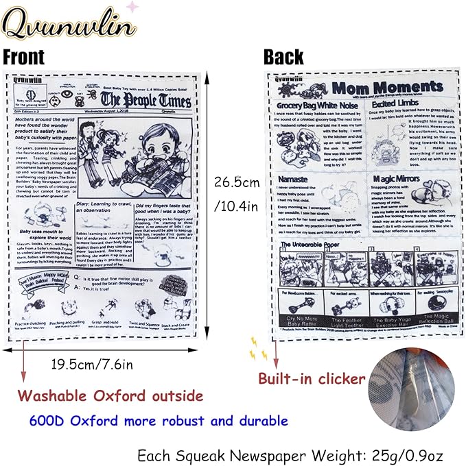 2 PCS Plastic Creaks Newspaper Crinkle Dog Pet Chew Toys, 600D Oxford Fabric Washable Bite-Resistant Fun Interactive Tug of War for Dog (Standard Version (Built-in Crinkle Paper))