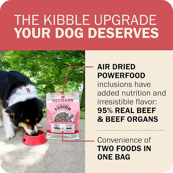Redbarn Powerfood Fusion Air Dried Kibble Blend – Whole Grain Land Beef Lamb Recipe – Made in USA Adult Dry Dog Food with Superfoods, Prebiotics, Postbiotics - 3.5lb Bag