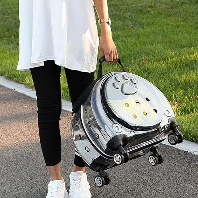 Rolling Cat Carrier,Clear Cat Carrier with Wheels,Pet Trolley Case Pet Backpack for Kitty Small Dog Sturdy and Breathable Design Portable Cats Dogs Backpack for Travel/Taking a Walk Black