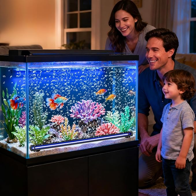 Bubble Fish Tank Light：Ip68 Waterproof Fish Aquarium Lights with Oxygen Boost for 12-17 inch Saltwater Freshwater Tanks -Submersible Led Lights with Remote for Aquatic Pet Plants Lovers